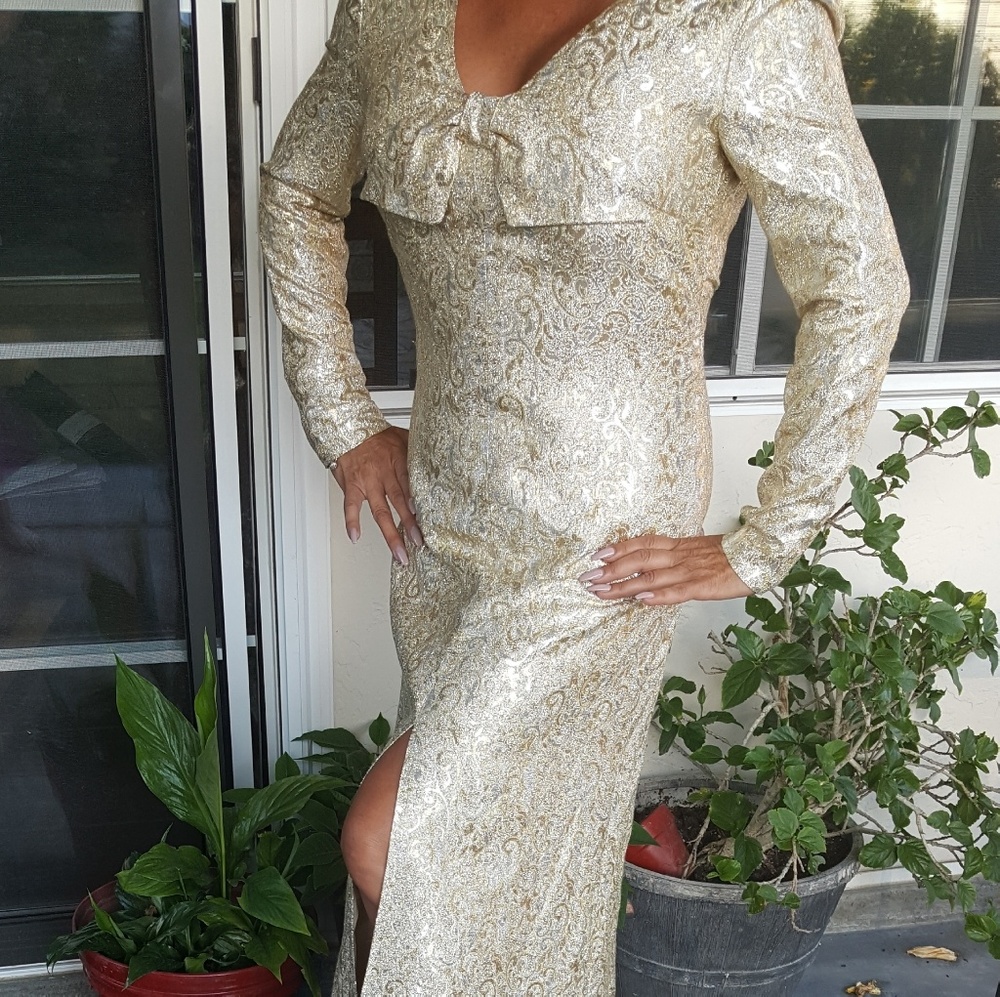 Vintage Vogue Couturier brocade metallic maxi dress